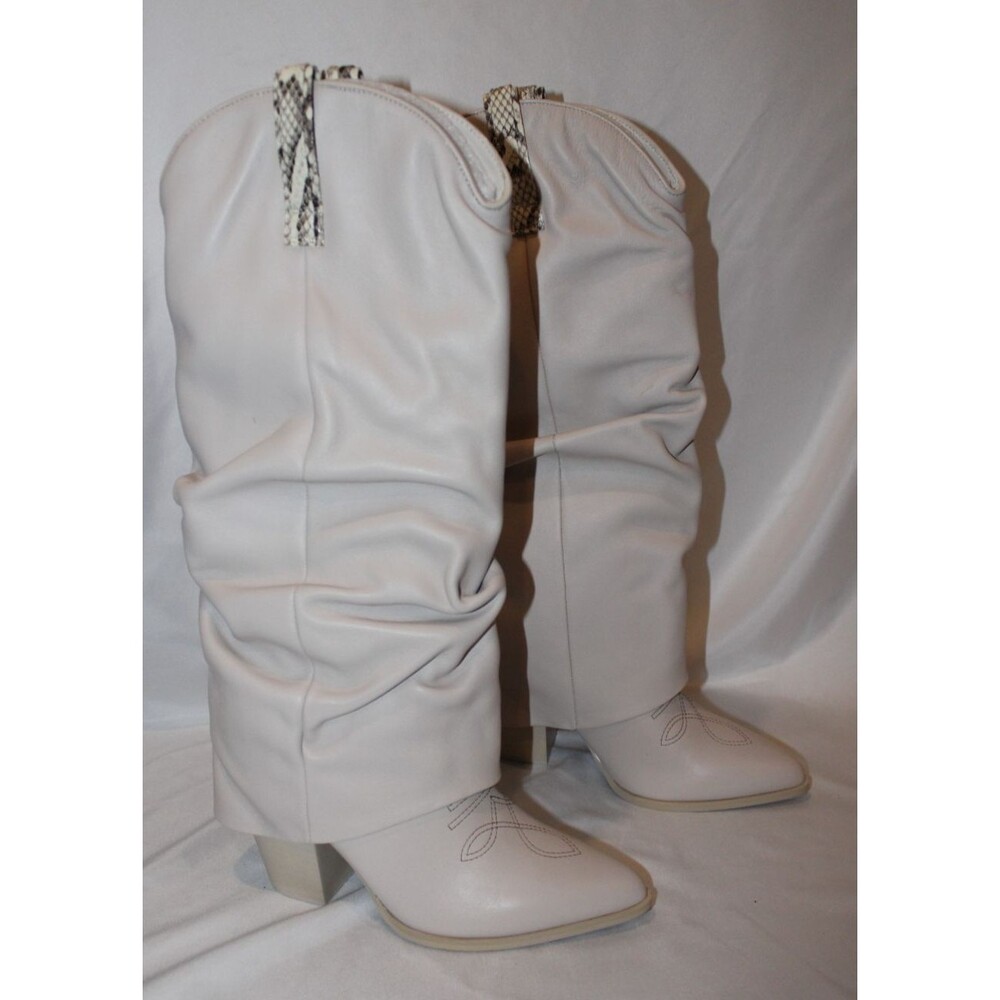 Steve Madden Cream Slouchy Western Knee Boots - Picture 2 of 6